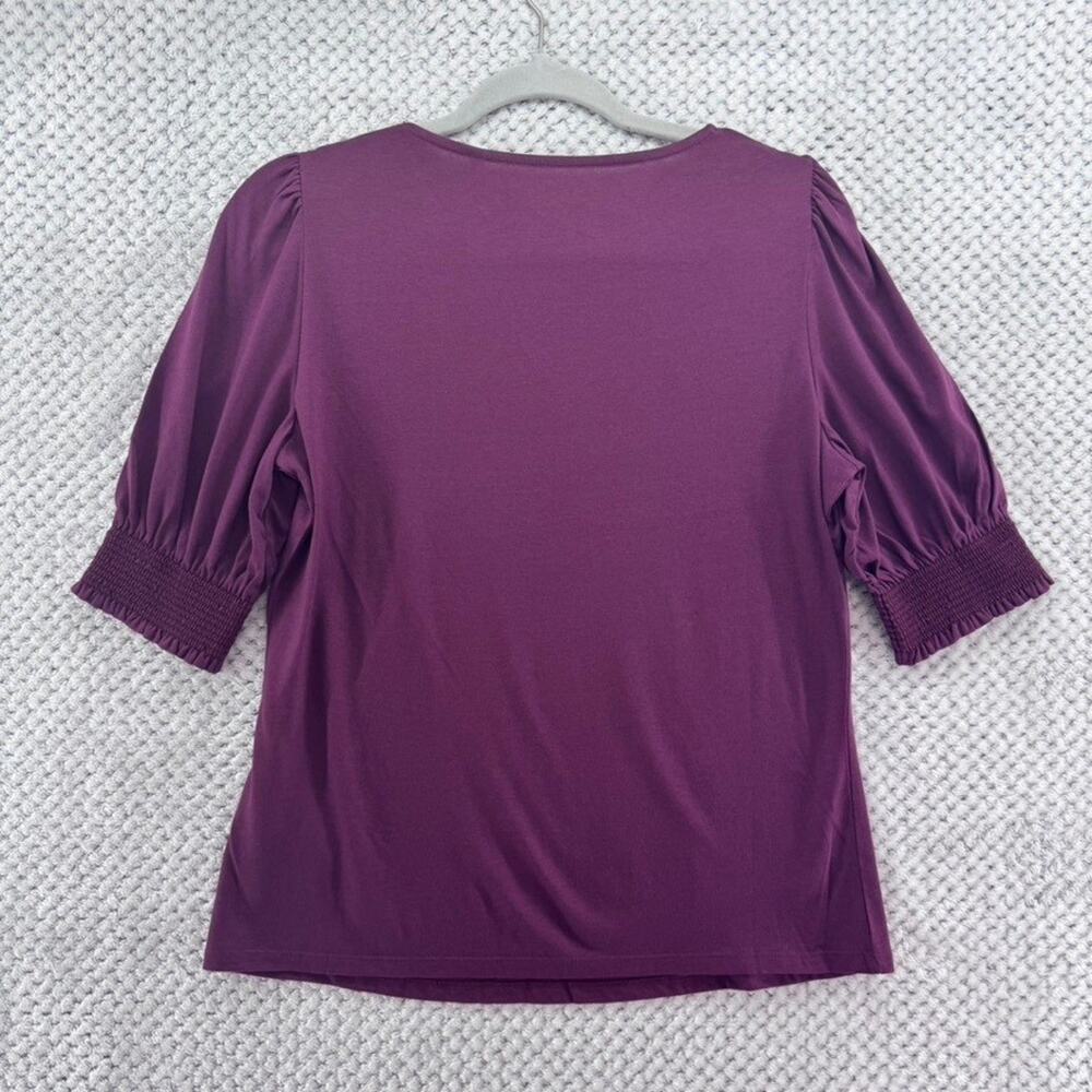 Boden Womens US 6 Top Burgundy Puff Sleeve Smocked Cuffs Round Neck Casual - Picture 3 of 8